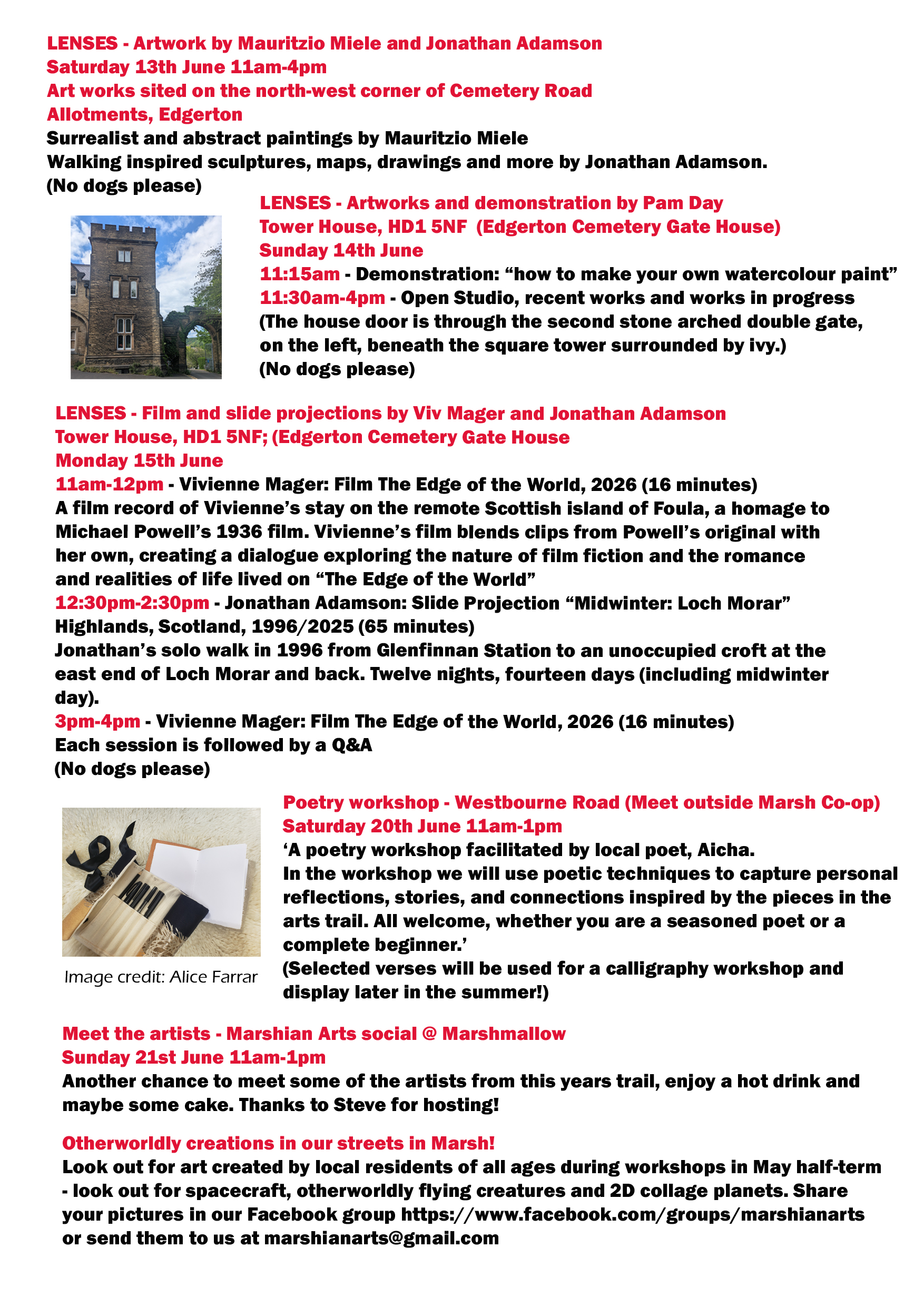 Marshian Arts Trail 2026 Satellite Events (Saturday 13th June to Sunday 21st June)